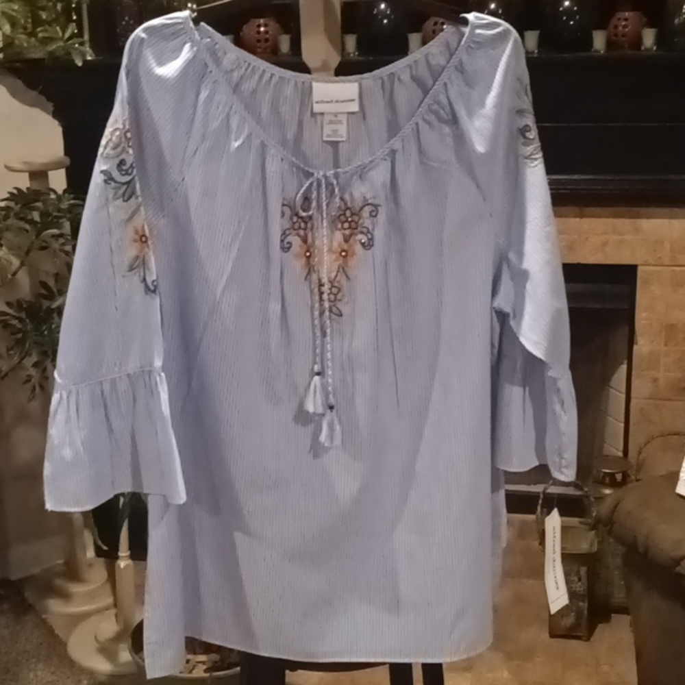 FINAL PRICE NWT alfred dunner blue/white striped embroidered blouse